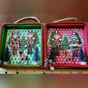 Christmas Nutcracker, Deer and Trees Embellished Decor. Set of 2 Collages.